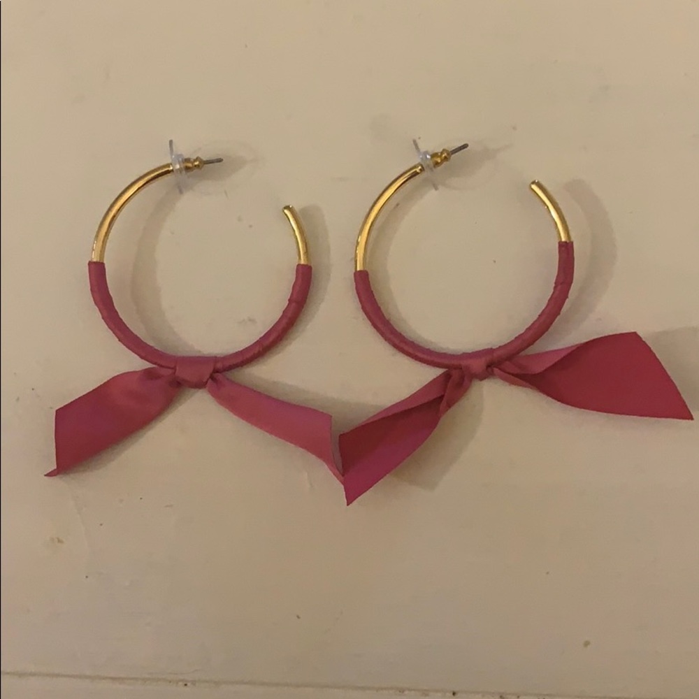 J Crew hot pink ribbon hoops